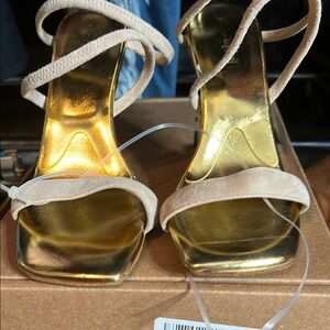 Jeffrey Campbell Gold and Cream Heels